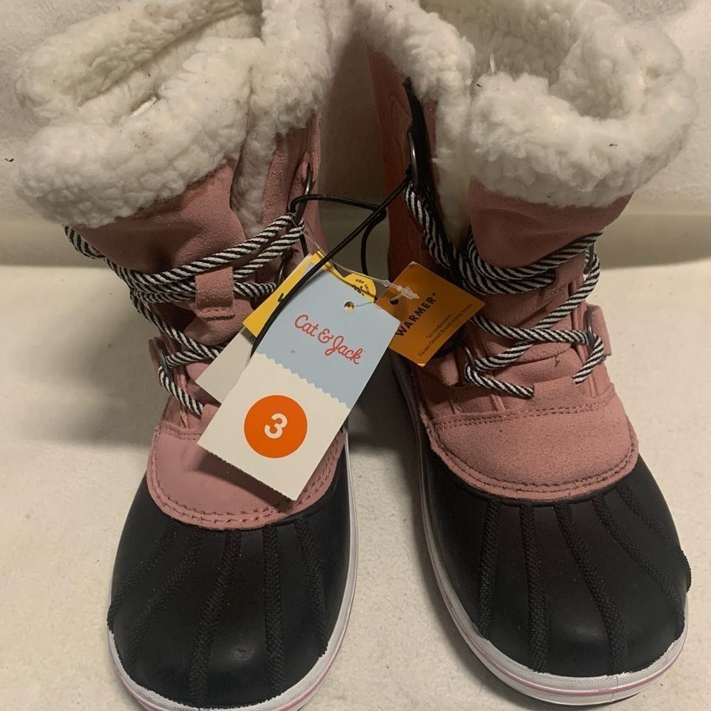 Cat And Jack Kids Easy On Winter Boots Youth Girl Sz 3 Pink Fur Lined Warm